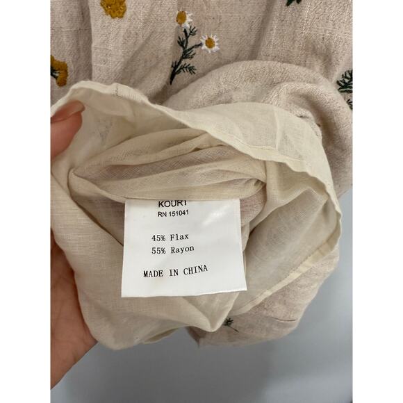 Kourt Casual Flax Linen Blend Breezy Sunflower Bubble Wheat Dress Medium - Picture 5 of 7